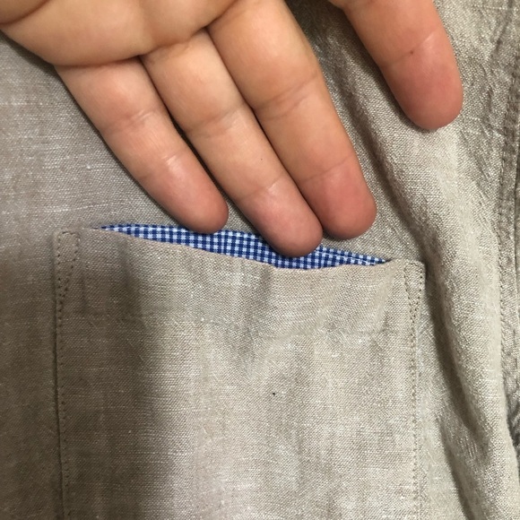 Harvé Benard Tan Linen  Button Down Shirt Large - Picture 6 of 9